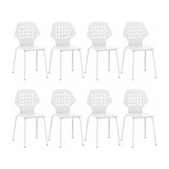 Metal Dining Chair Set of 8 with hollowed backrest and metal legs in white