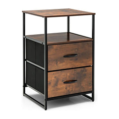 Metal Frame Storage Cabinet with two drawers and a wooden top, shown against a white background
