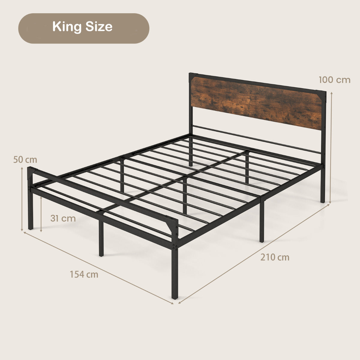Metal Platform Bed with 9 Support Legs-King size
