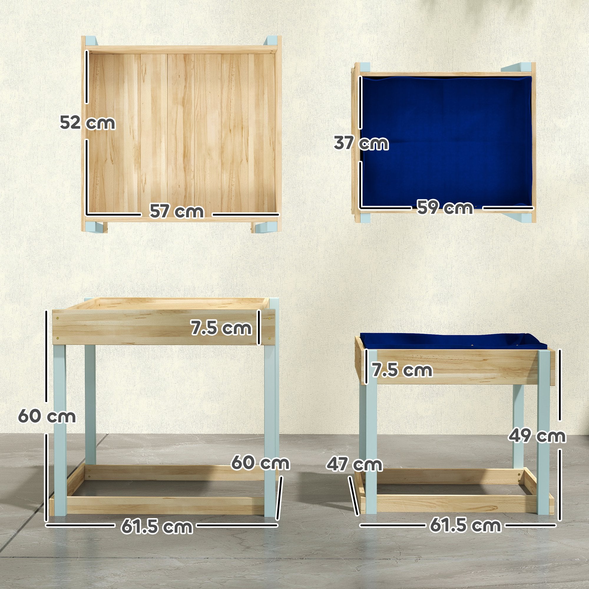 AIYAPLAY 2 PCS Wooden Outdoor Sand and Water Play Tables with Bottom Liner for Kids Aged 3-8 Years Old, Natural Wood Finish