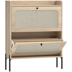 HOMCOM Shoe Cabinet with 2 Flip Drawers, Boho Narrow Shoe Storage Cabinet, Oak