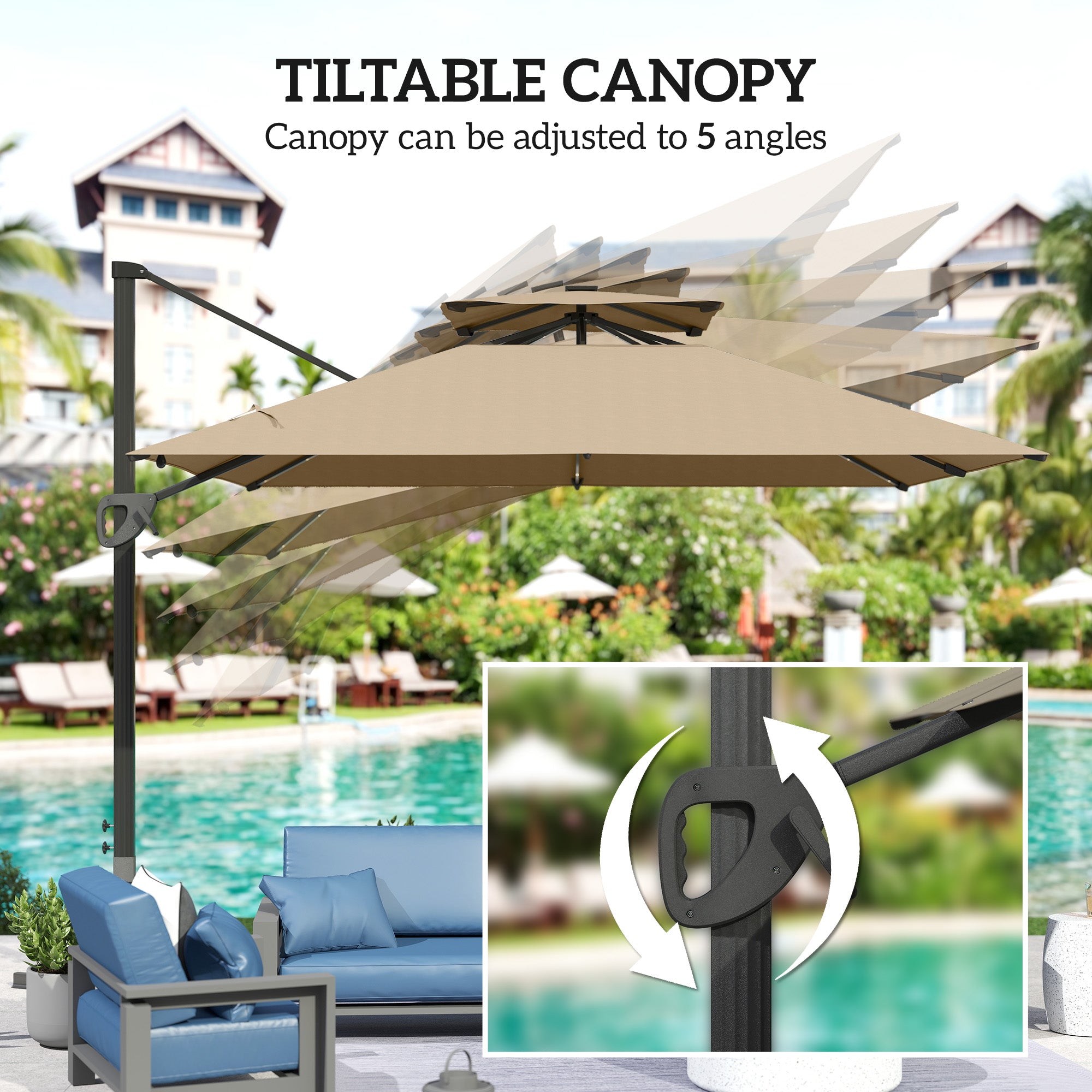 Outsunny Multi-Angle LED Light Parasol Umbrella - Khaki