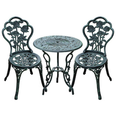 Outsunny Cast Aluminium Outdoor Patio Garden Bistro Elegant Design Table Chair Set - Green (3-Piece)