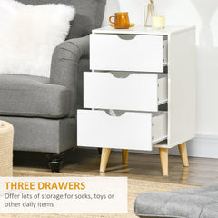 HOMCOM Set of 2 Bedside Tables, Modern Nightstand Side End Table with 3 Storage Drawers and Solid Pine Wood Legs for Bedroom Living Room Entryway, White