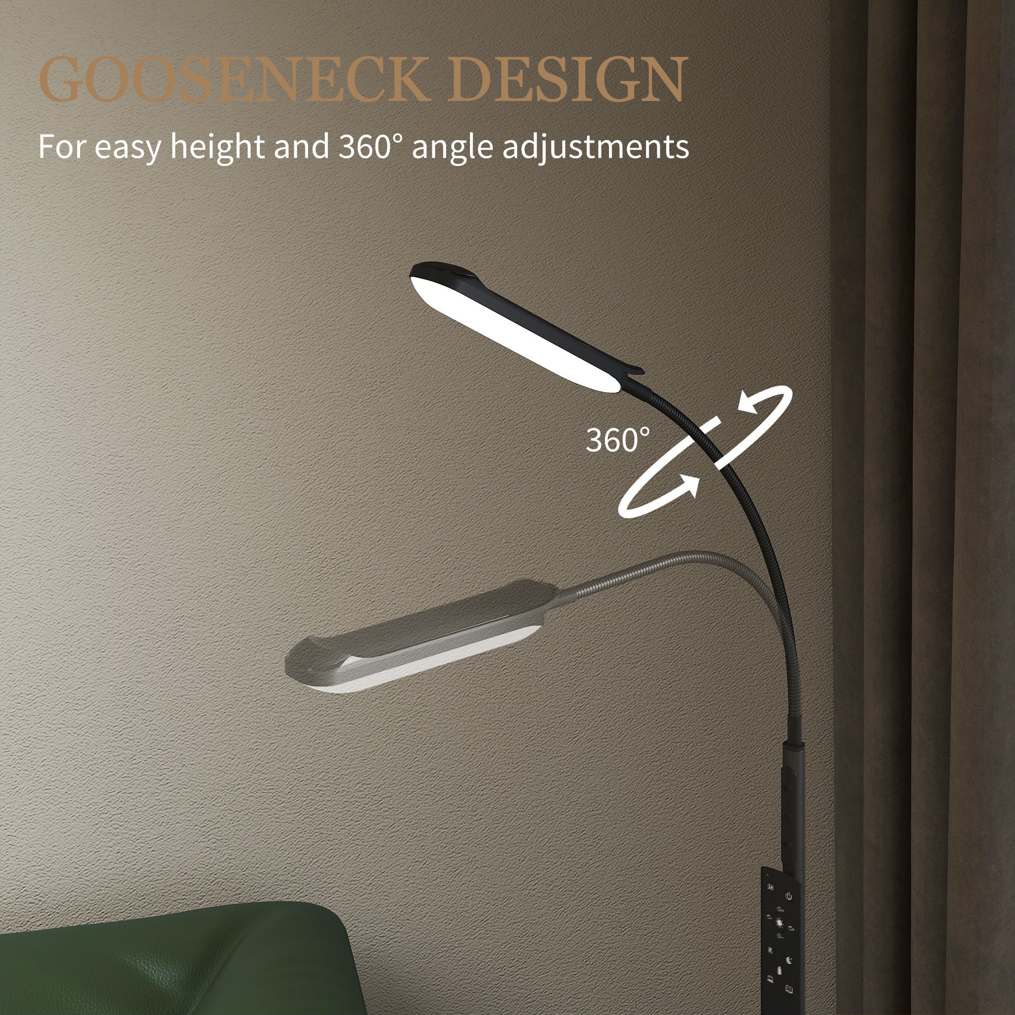 HOMCOM LED Floor Lamp, Standing Lamp with Remote & Touch Control, Stepless Dimmable Colours Temperature & Brightness, 360√Ç¬∞ Adjustable Gooseneck, 1 Hour Timer, Memory Function for Living Room, Black