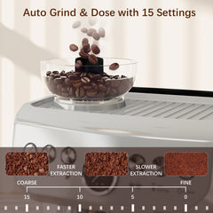 HOMCOM 15 Bar Coffee Machine, with Adjustable Grind, Steamer and Accessories - Silver Colour