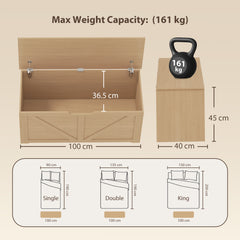 HOMCOM 127L Home Storage Box, with Safety Hinges - Nature Wood Finish