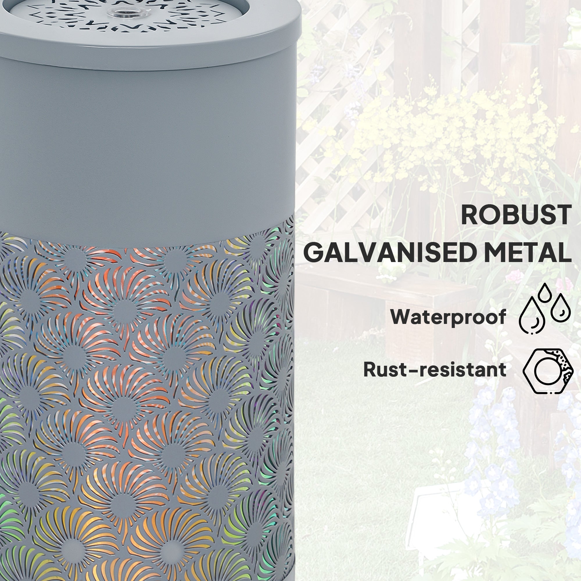 Outsunny 30 cm Tall Garden Waterfall Fountain with LED Lights and Pump, Garden Water Feature Water Fountain with Adjustable Flow and Cut-out Design for Indoor and Outdoor Decor, Light Grey