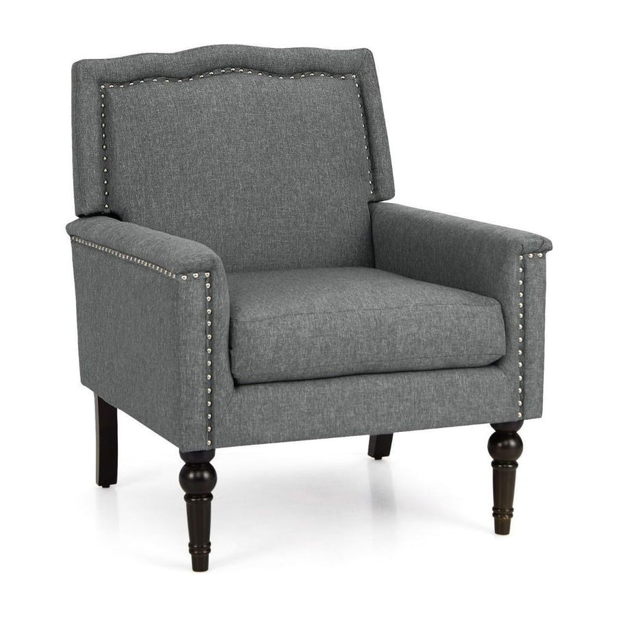 Mid-century Modern Armchair with Thick Cushion & Rubber Wood Legs-Grey