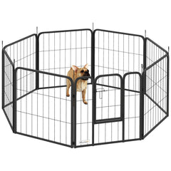 PawHut Eight-Panel Dog Playpen with Door, for Large Dogs, Indoors, Outdoors, 60cm Tall, Black