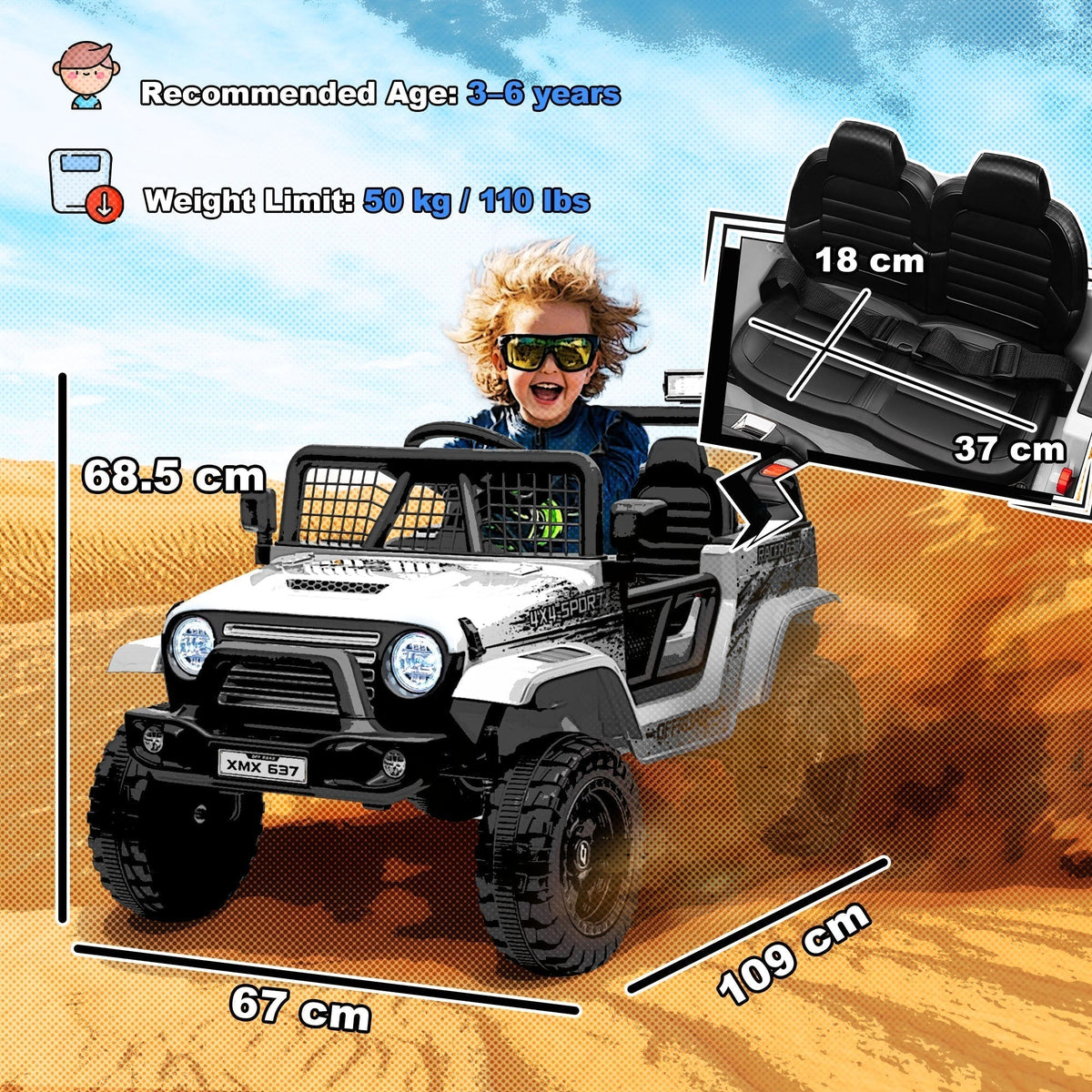 AIYAPLAY 12V Battery Powered Kids Ride-On Car, Electric Truck w/ Spring Suspension, Remote, Music, Horn, Lights, White