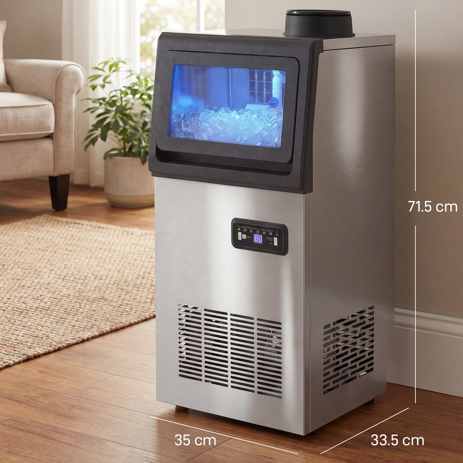 HOMCOM Commercial Ice Maker Machine, 45kg/24H Stainless Steel Under Counter or Freestanding Ice Machine, Silver