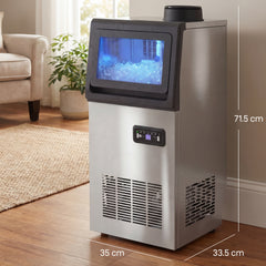 HOMCOM Commercial Ice Maker Machine, 45kg/24H Stainless Steel Under Counter or Freestanding Ice Machine, Silver