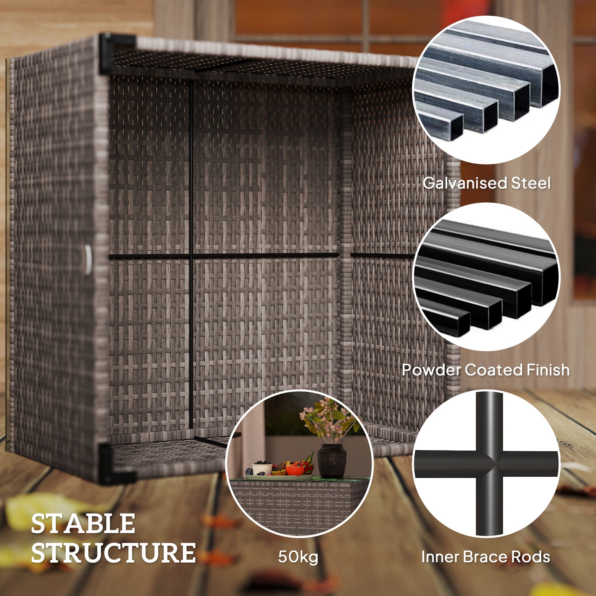 Outsunny 62 x 62cm Glass-Top Rattan Side Table - Dark Grey