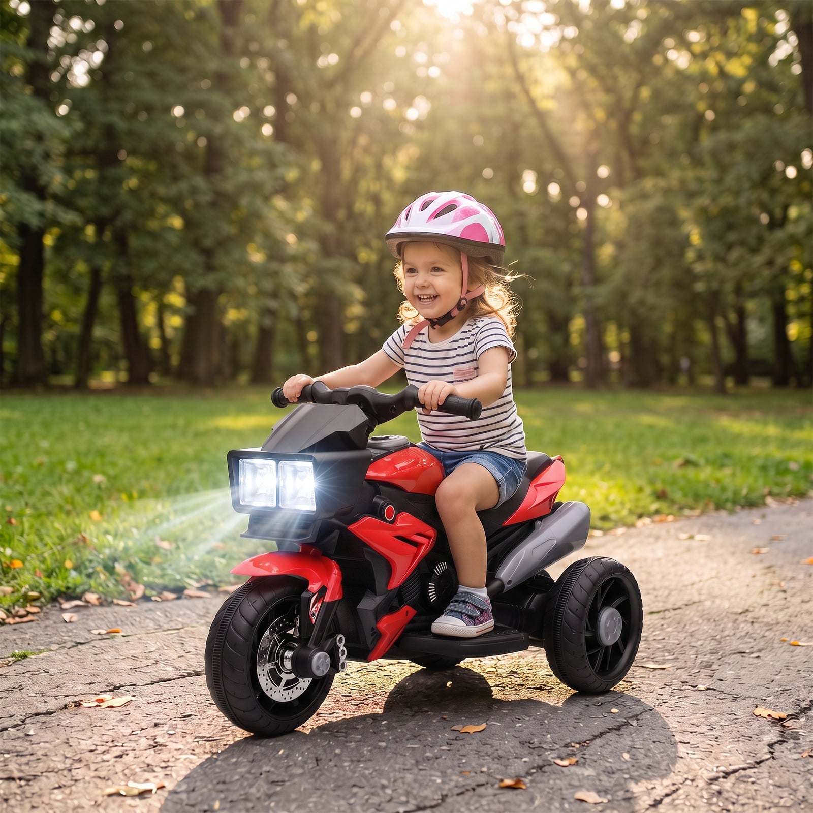 AIYAPLAY Kids Electric Motorcycle Ride-On Toy, 3-Wheel Battery-Operated Motorbike with Horn, Toddler Ride On Bike, Red