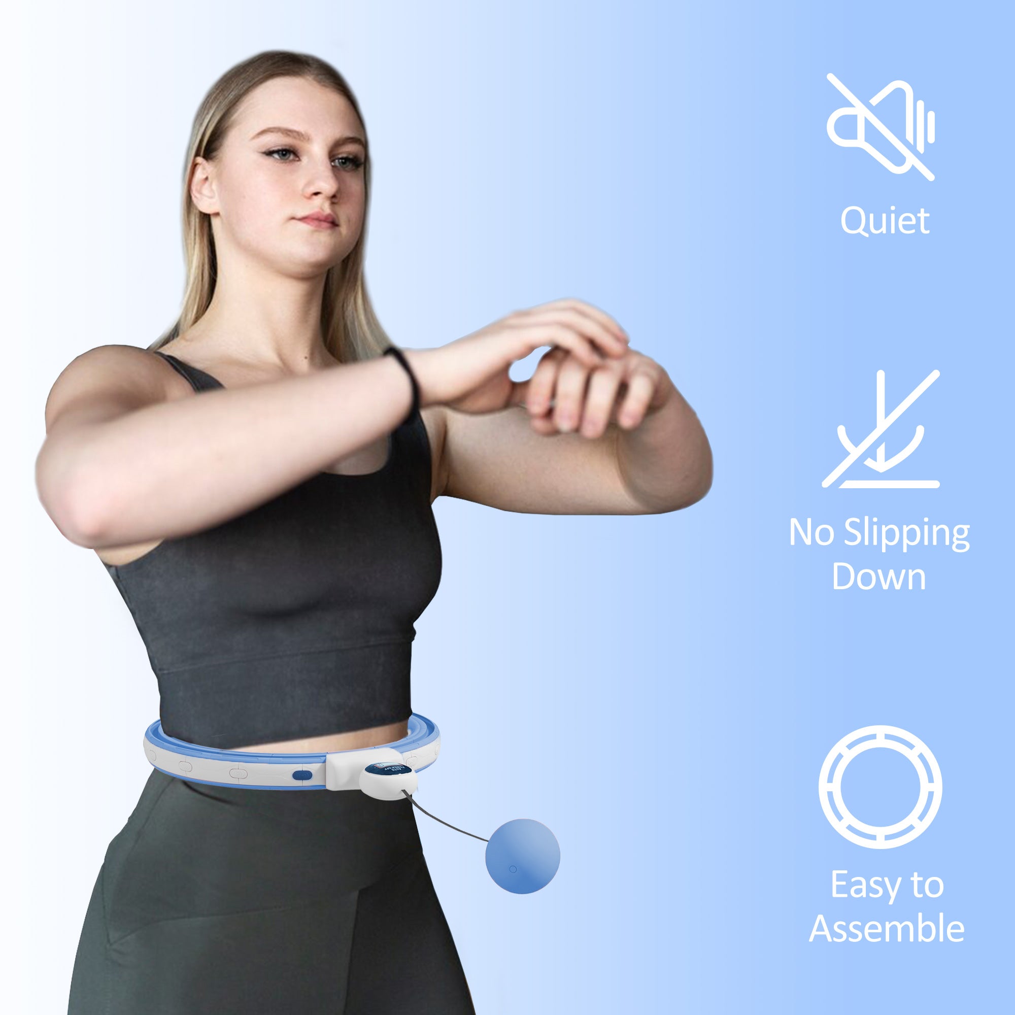 SPORTNOW Smart Weighted Hula Hoop, Massage Hula Ring w/ 16 Detachable Knots, 360√Ç¬∞ Auto-Rotating Ball, Digital Counter Light Blue