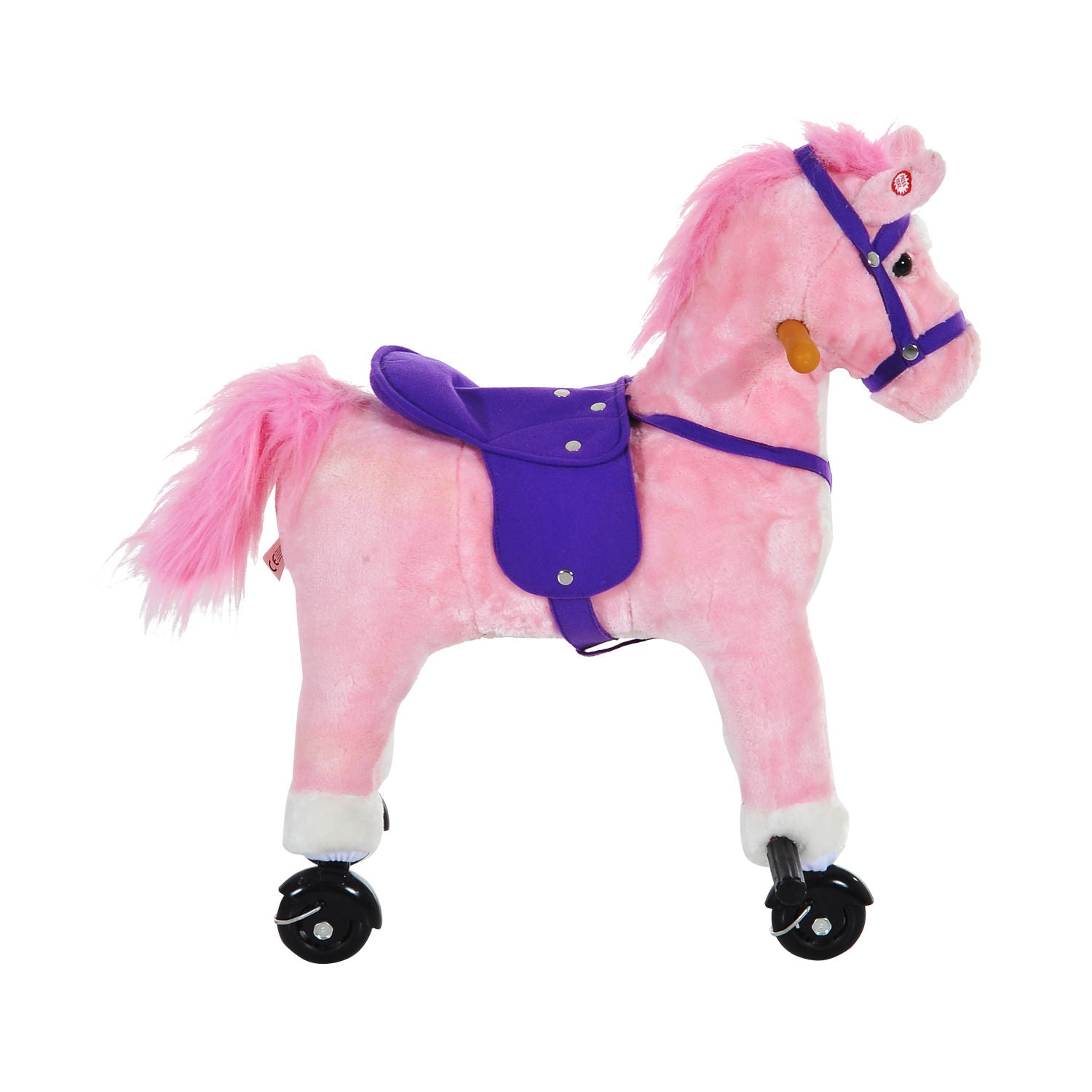 HOMCOM Rocking Horse Kids Ride on Walking Horse Animal Pony Wheeled Riding Plush Toy w/Sound for 2 Years and Up (Pink)