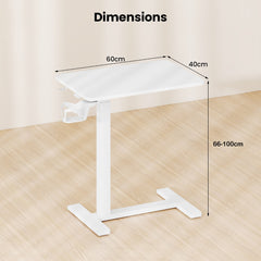 Height Adjustable Overbed Bedside Table with Cup Holder and Headphone Hook-White