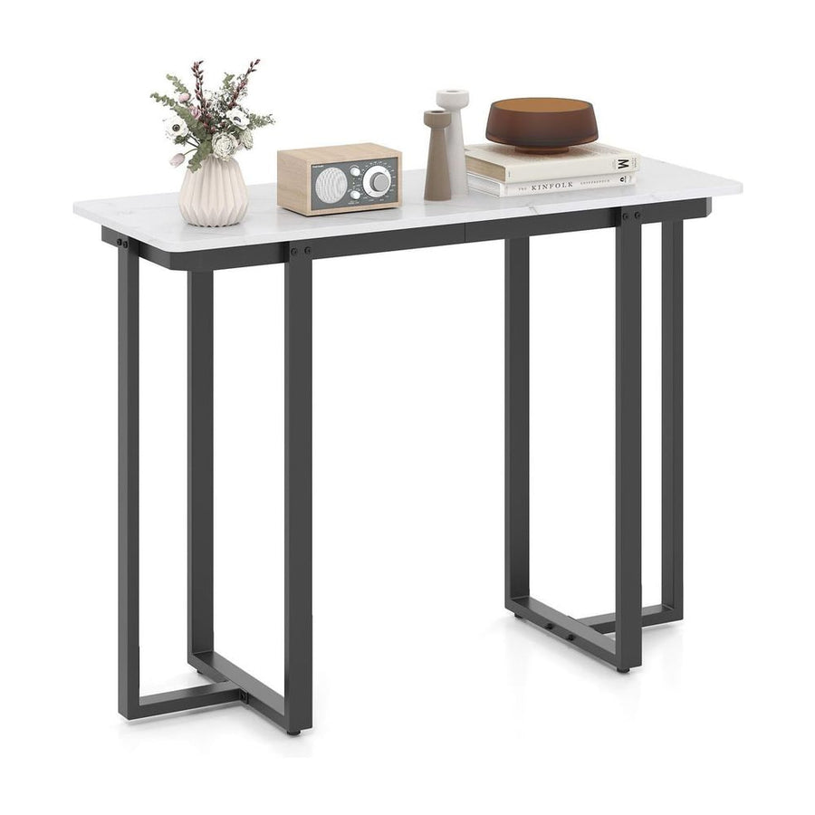 Modern Faux Marble Entryway Console Table with geometric metal frame in black