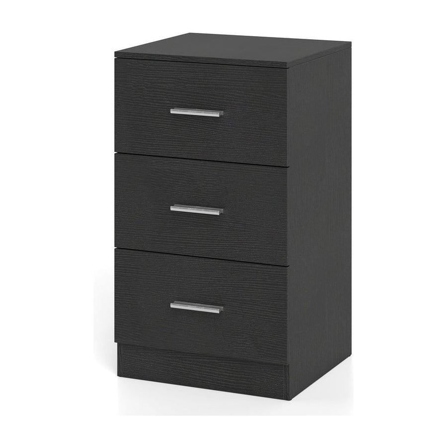 Modern Nightstand End Table with 3 Storage Drawers 2 Anti-tip Kits-Black
