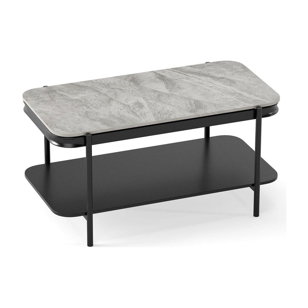Modern Rectangular Coffee Table with grey marble effect top and black metal frame