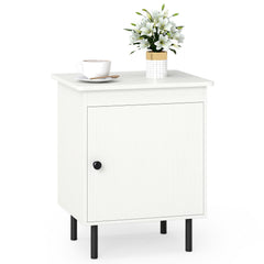 2-Tier Nightstand with Single Door Cabinet for Bedroom-White