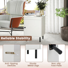 Set of 2 modern Nightstand with Cabinet and Heavy-Duty Metal Legs-White