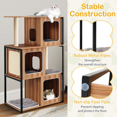 Modern Cat Tree with Metal Frame and Padded Top Perch for Indoor Kittens-Natural