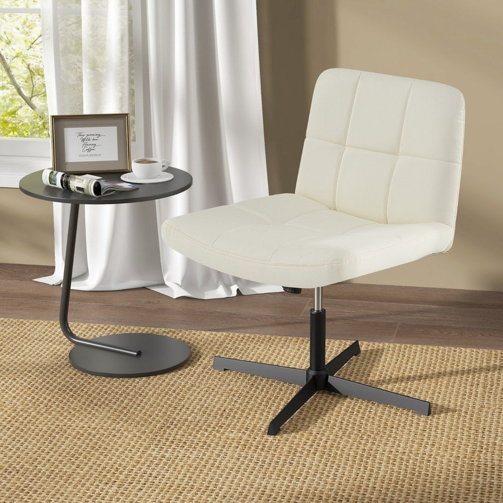 PU Leather Upholstered Armless Cross Legged Office Desk Chair in Beige
