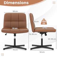 Dimensions of the brown PU leather upholstered armless cross legged office desk chair