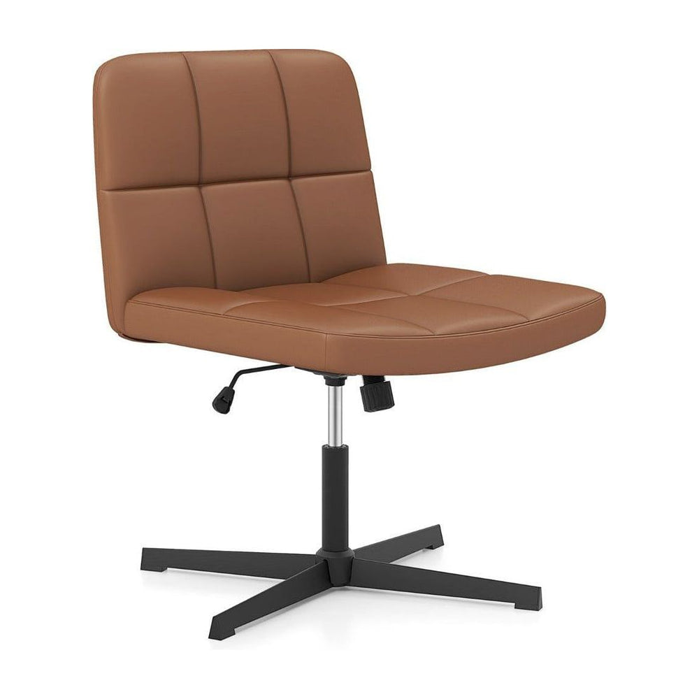 PU Leather Upholstered Armless Cross Legged Office Desk Chair in brown