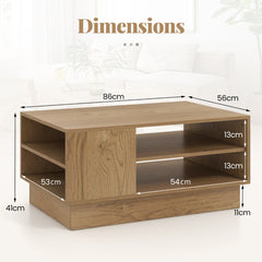 Modern Rectangle Coffee Table with 2-Tier Open Storage Shelves-Natural