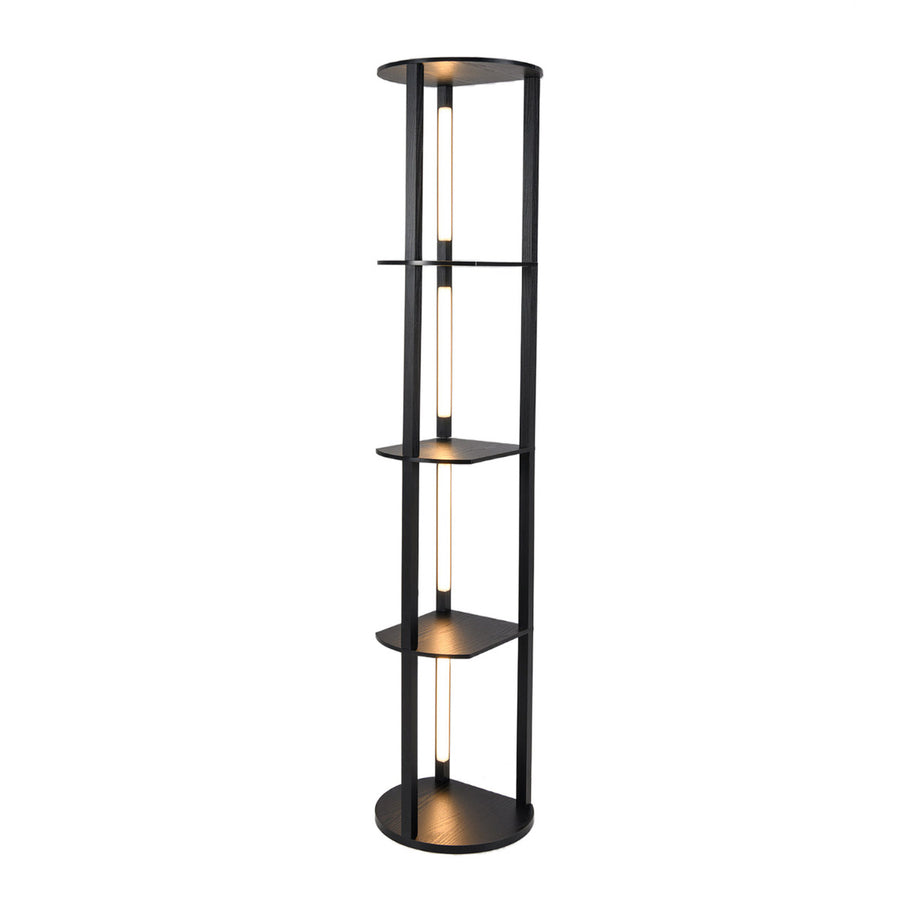 Modern Shelf Floor Lamp Wood Freestanding Display Rack with 4 Rotatable LED Strips