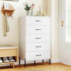 Modern Tall Chest of Drawers with Metal Legs and Handles-White