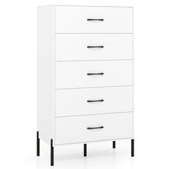 Modern Tall Chest of Drawers with Metal Legs and Handles-White