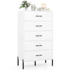 Modern Tall Chest of Drawers with Metal Legs and Handles-White