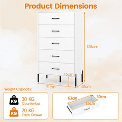 Modern Tall Chest of Drawers with Metal Legs and Handles-White