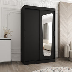 The Moka Sliding Door Wardrobe 120cm in a black finish with a mirrored door