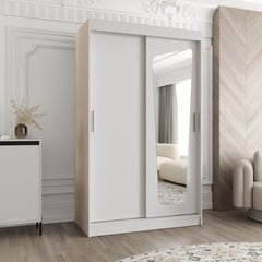 The Moka Sliding Door Wardrobe 120cm in a white finish with a mirrored door