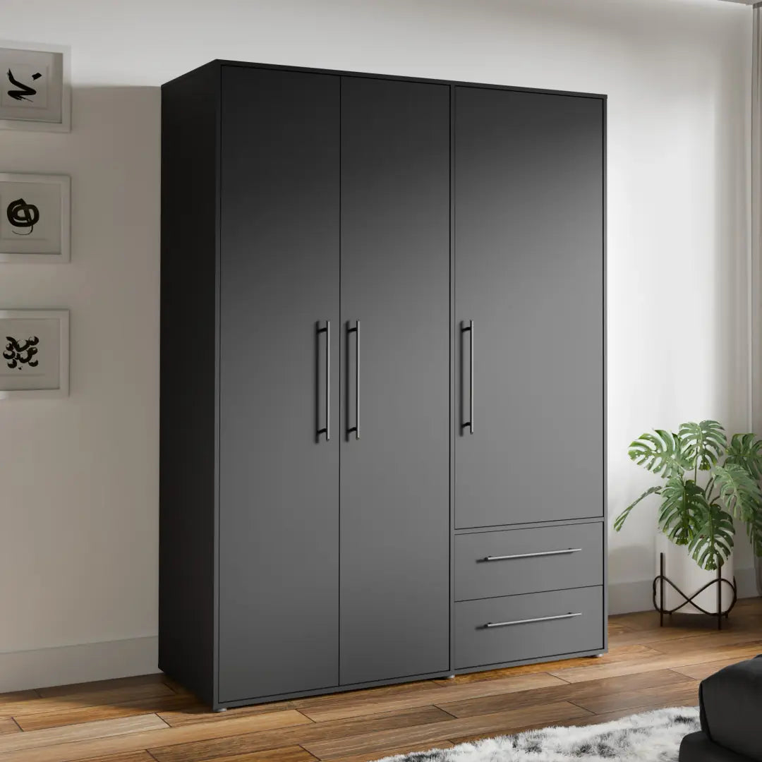 Mokkaris Hinged Door Wardrobe 144cm in Black
