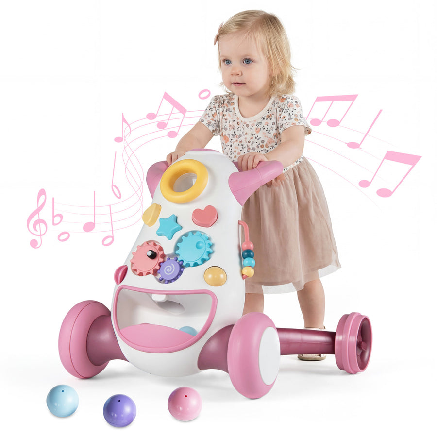 Montessori Baby Walker Toddler Educational Push Toy with Music and Light-Pink