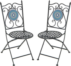 Mosaic Chairs for Patio Set of 2 Metal Folding Chairs with Decorative Backrest