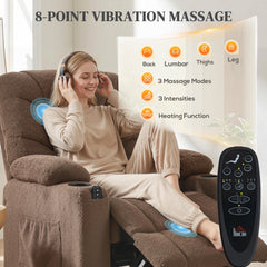 HOMCOM Electric Massage Recliner Armchair with Vibration, Heat, Whisper-Quiet Motor, Memory Function, Fleece Power Reclining Chair with Spring Pack, USB Port, Footrest, Side Pocket, Cup Holders, Brown