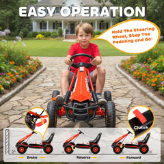 AIYAPLAY Kids Pedal Go Kart with Adjustable Seat, EVA Tyres, Manual Clutch, Brake, Go Kart for Kids 3-8 Years, Red