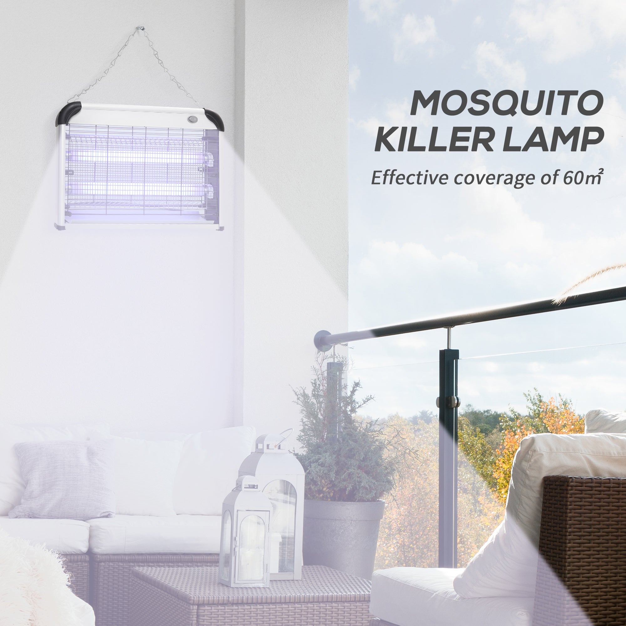 Outsunny Electric Fly Zapper, 20W Electric Fly Killer, Wall Hanging Bug Zapper Indoor & Outdoor Attracting Insect Mosquito Killer, Silver Tone