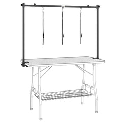 PawHut Dog Grooming Arm Adjustable H-Shape Dog Grooming Table Arm with Clamp and 3 Nooses Black