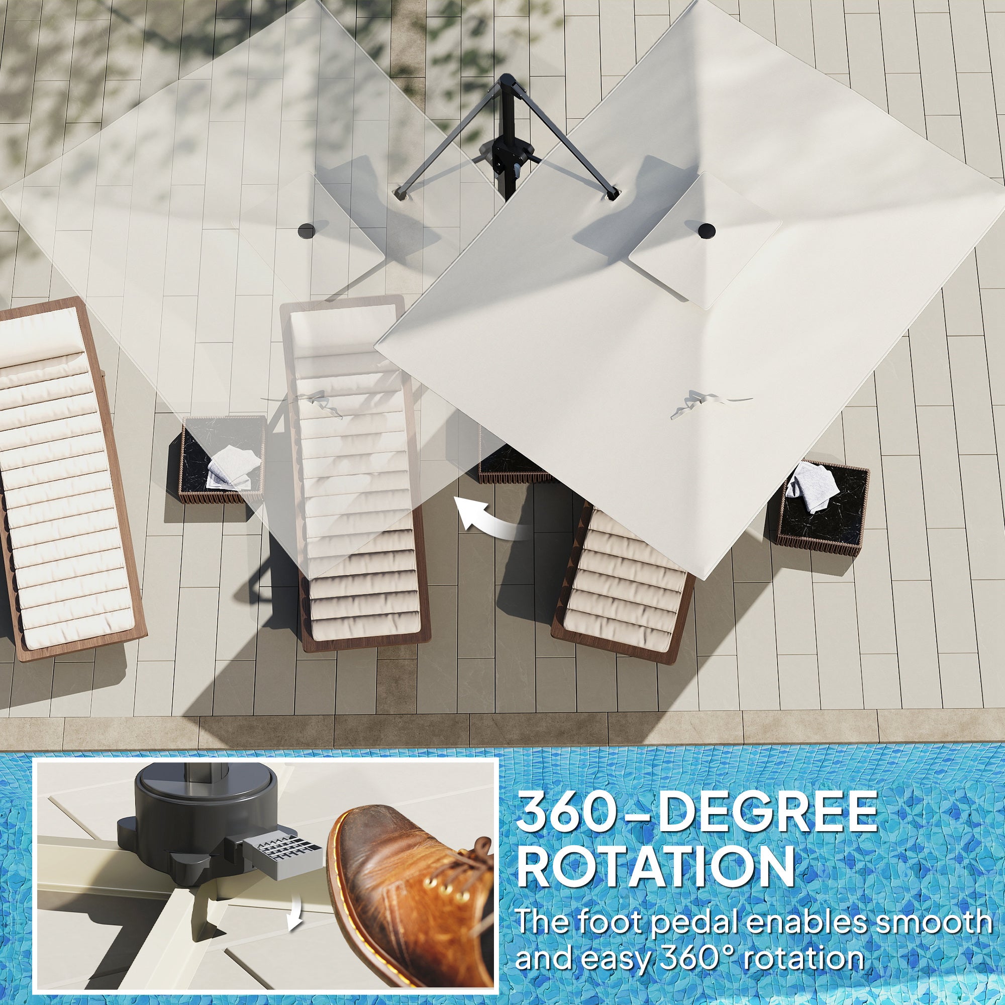 Outsunny 3.7 x 2.7 m Cantilever Parasol w/ 360√Ç¬∞ Rotation and Easy Tilt Adjustment, Aluminium Hanging Offset Outdoor Umbrella w/ Double Top, Cross Base, UPF50+ Hanging Sun Shade, Black Pole