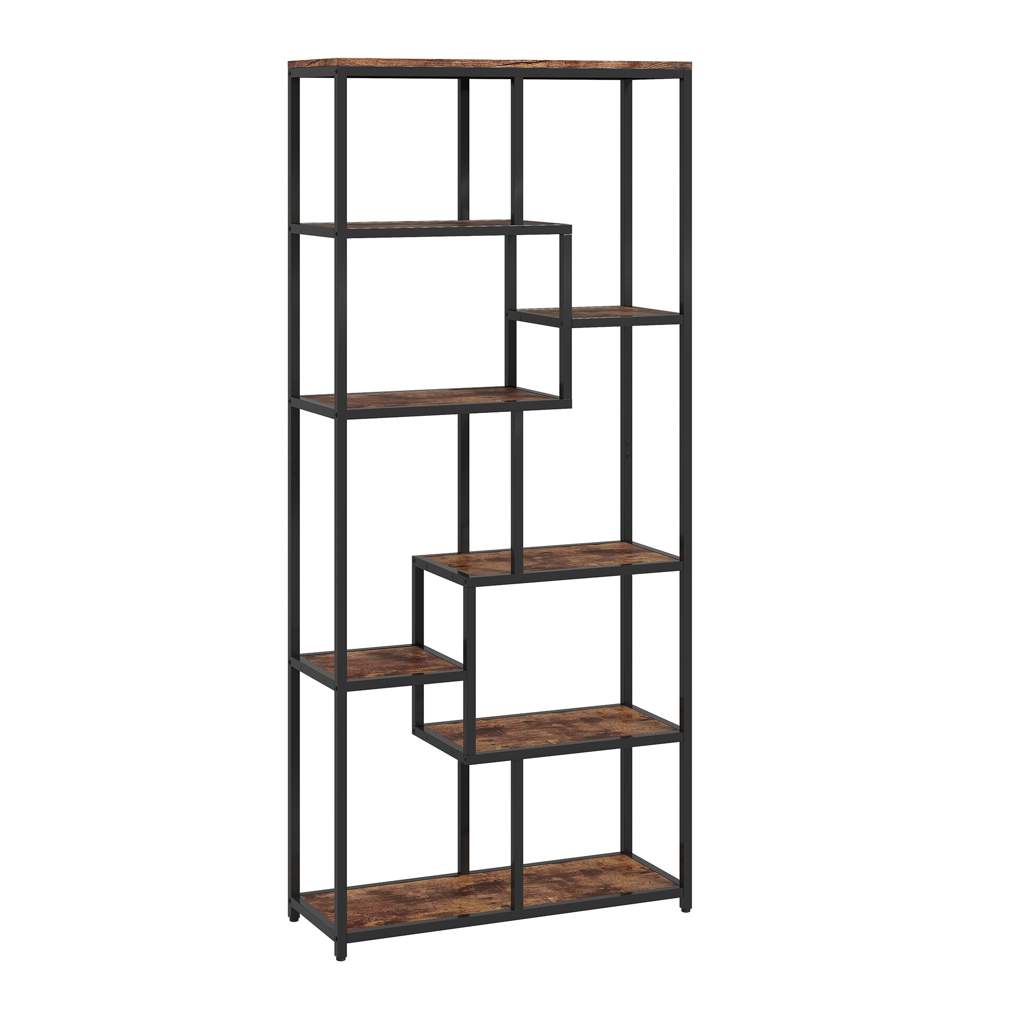 HOMCOM Seven-Tier Geometric Bookcase - Brown/Black