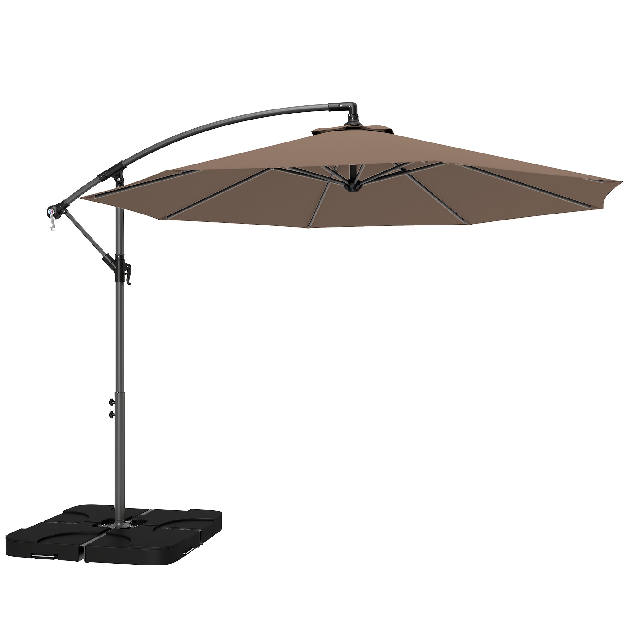 Outsunny 3m Overhanging Parasol, with Base, Weights and Cover - Coffee