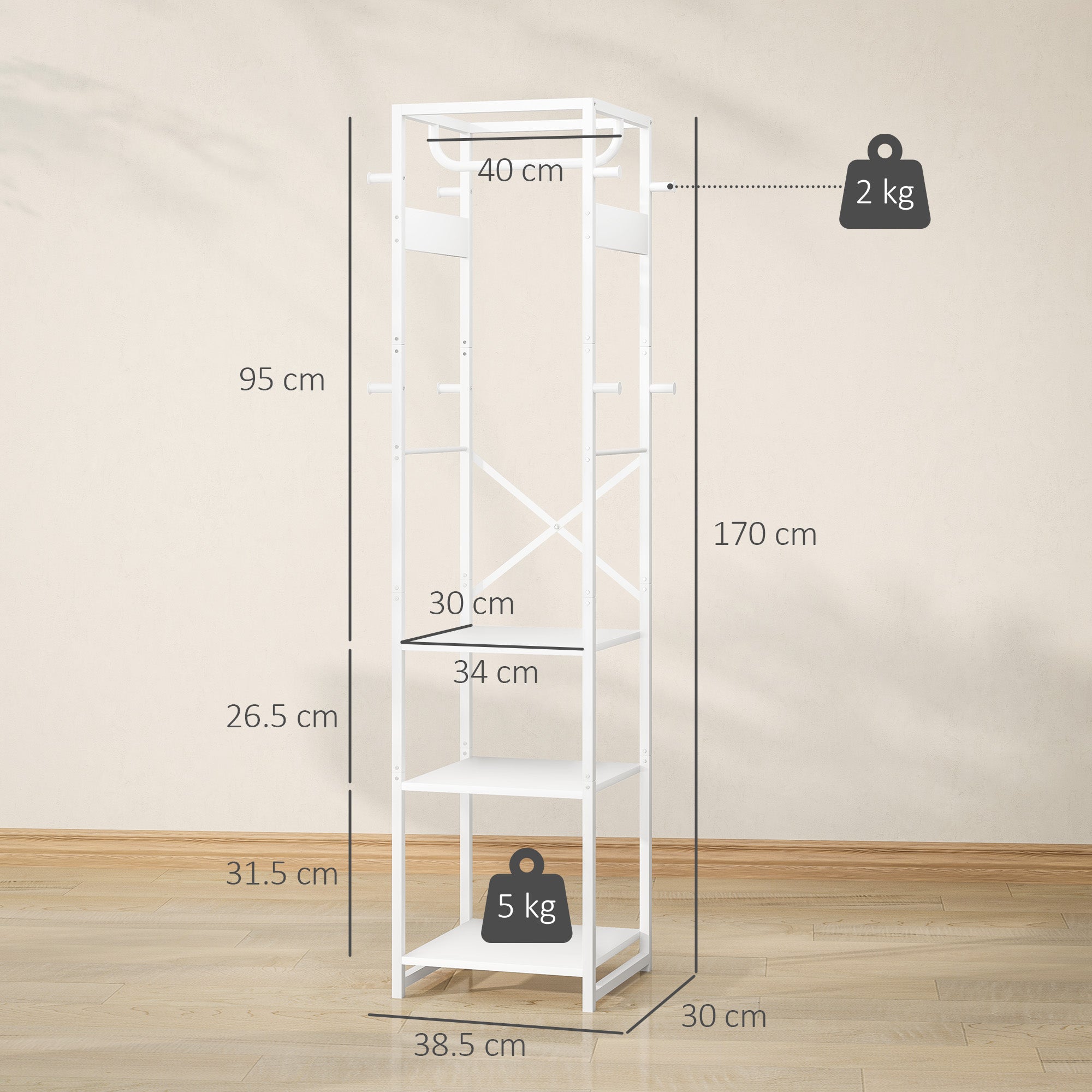 HOMCOM Multi-Storage Clothes Rack - White